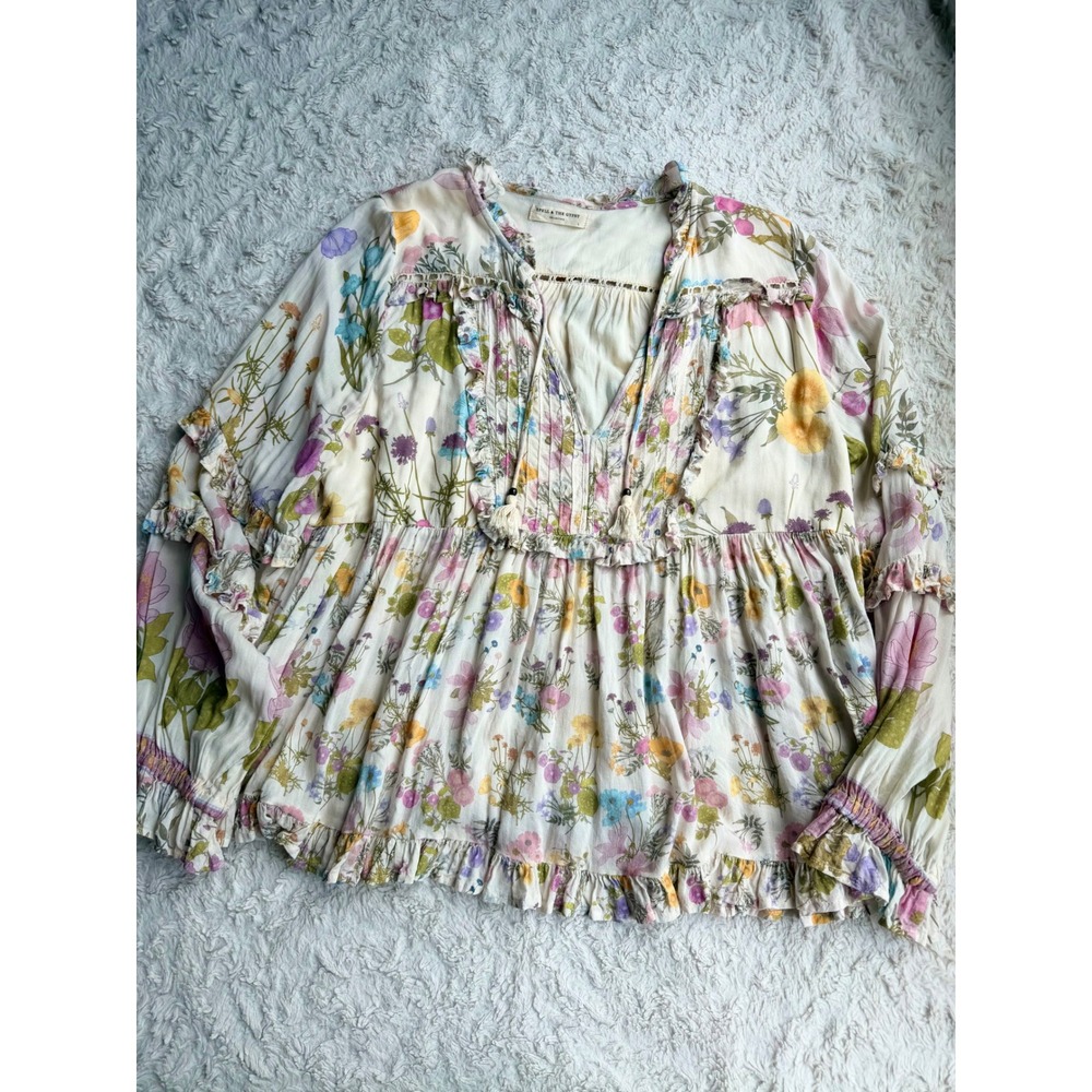 Spell & The Gypsy Wild Bloom Blouse Cream Floral Ruffle Boho Top Wildflower L - Picture 10 of 13